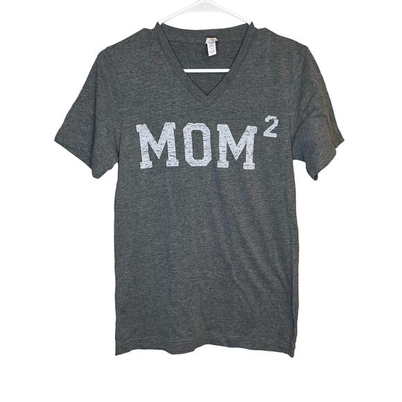 Bella + Canvas Tops - Mom Squared Mom of 2 Fitted Gray Short Sleeve Top V Neck T-Shirt Small
